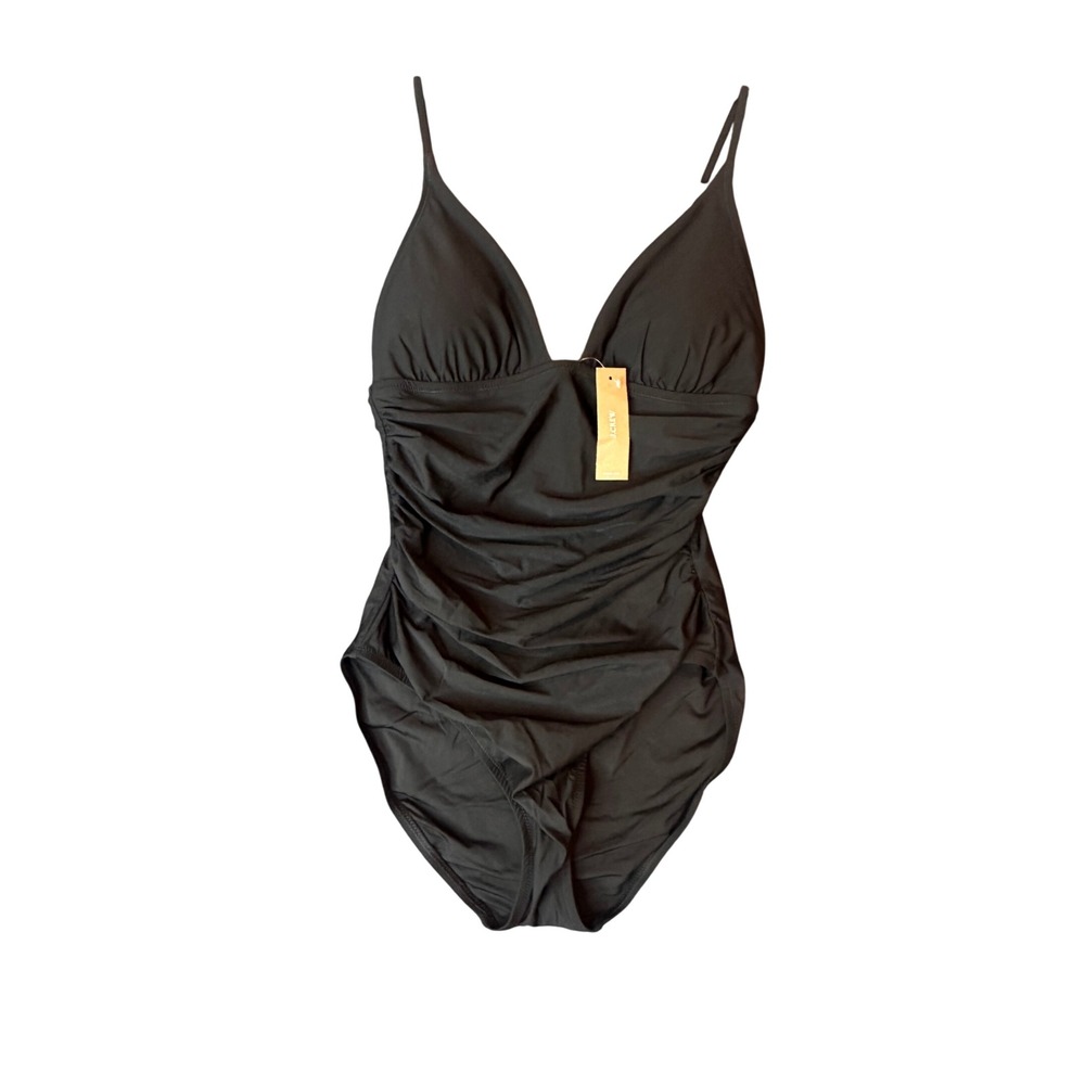J.Crew Womens Ruched One-Piece Swimsuit Black V-Neck CS327 Size 8